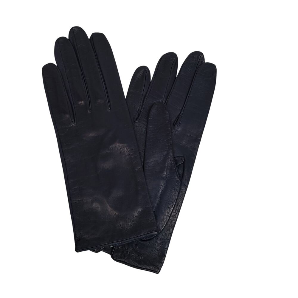 Vintage Saks Fifth Ave Womens Genuine Blue Leather Gloves Sz 7.5 Silk Lined NWOT - Picture 2 of 6